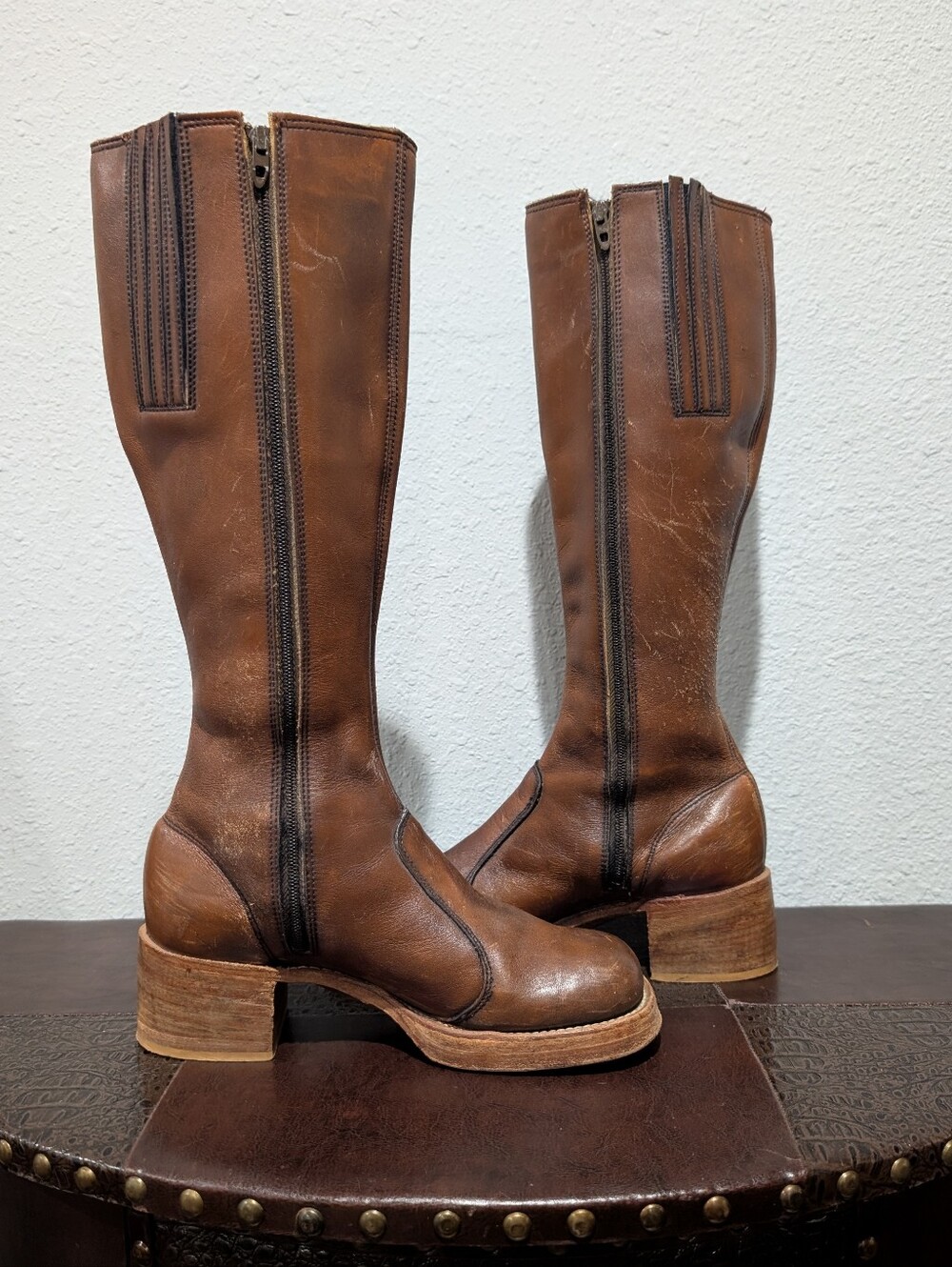 Vintage Frye Black Label Brown Leather Tall Boots Handcrafted USA Size 7B - Picture 3 of 16
